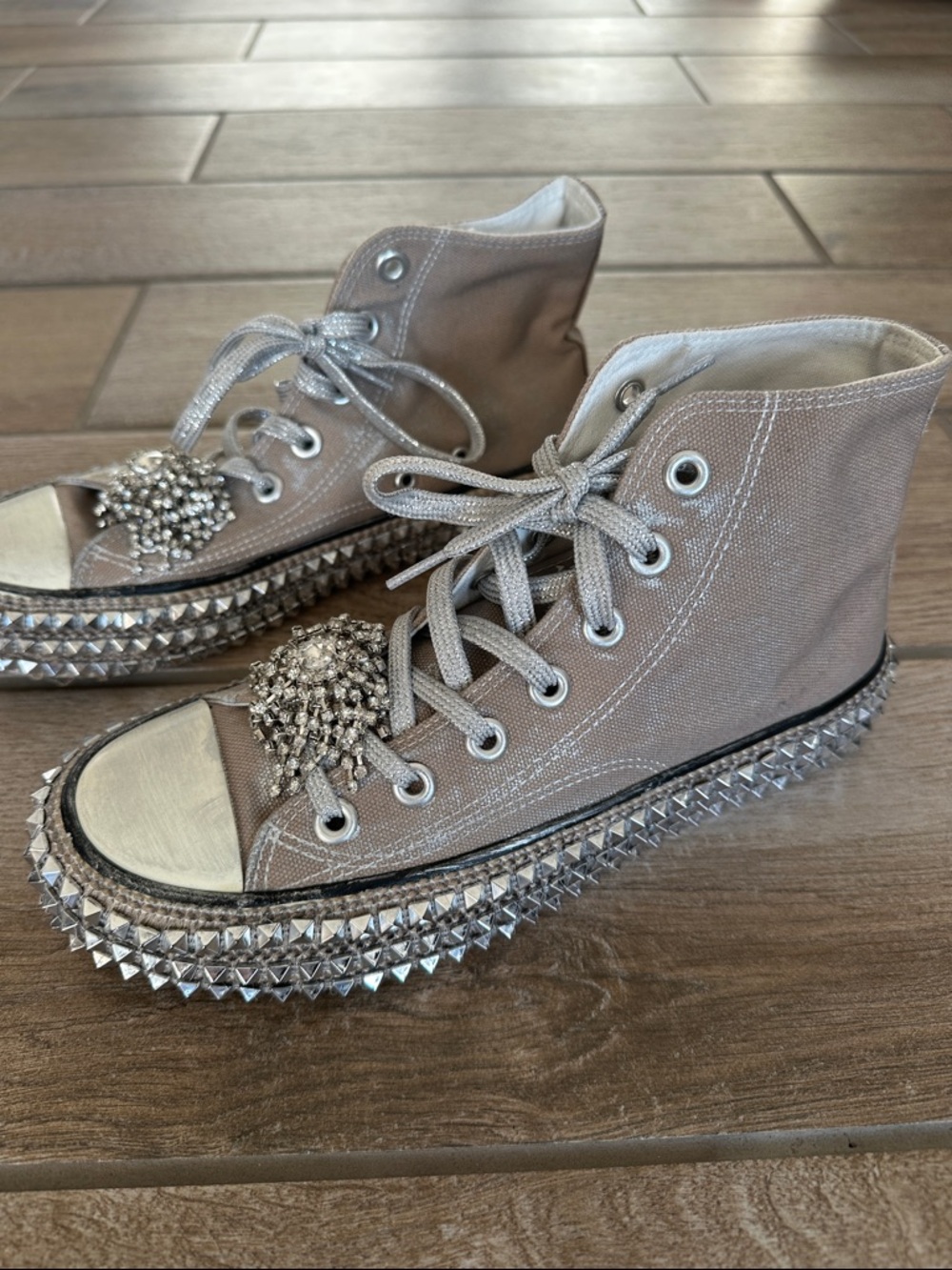 Nan-Ku couture Taupe Embellished High-Top Sneakers from Free People. - Picture 2 of 6